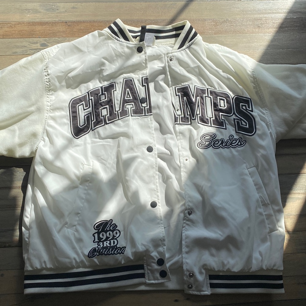 H&M White Oversized Varsity Jacket